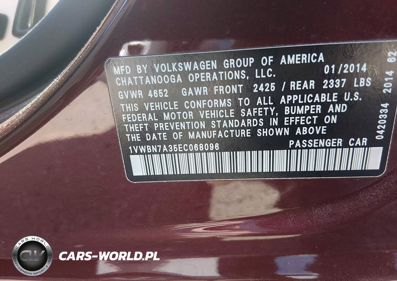 2014 Volkswagen Passat 2.0L Tdi Se VIN:1VWBN7A35EC068096 - 9