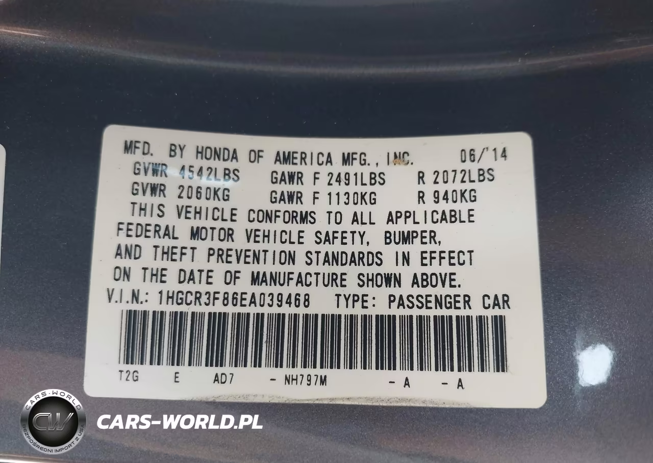 2014 Honda Accord Ex-L V-6 VIN:1HGCR3F86EA039468 - 9