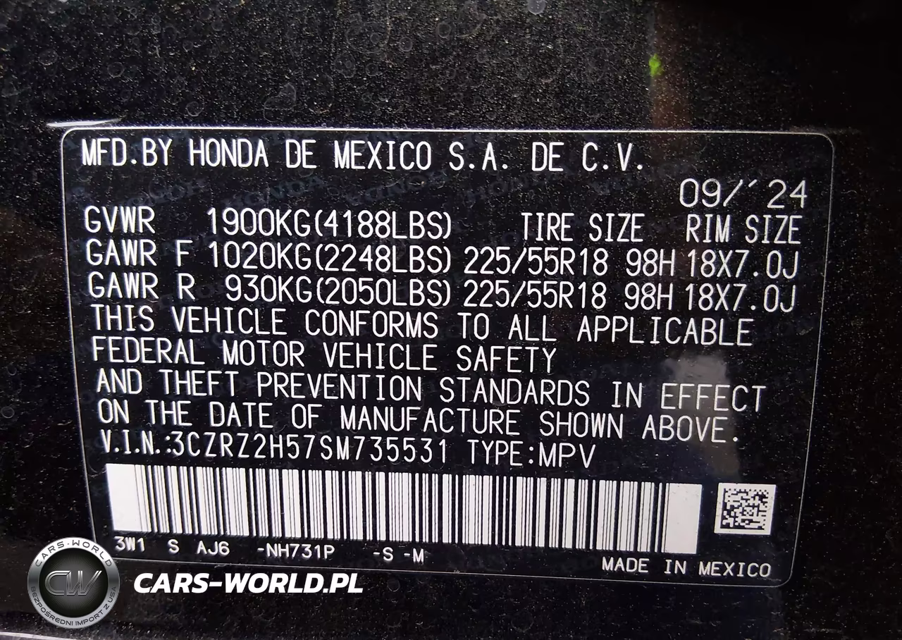 2025 Honda Hr-V Awd Sport VIN:3CZRZ2H57SM735531 - 9