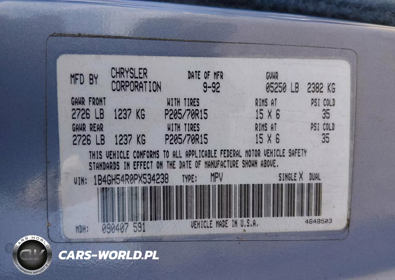 1993 Dodge Grand Caravan Le-Es VIN:1B4GH54R0PX534238 - 9