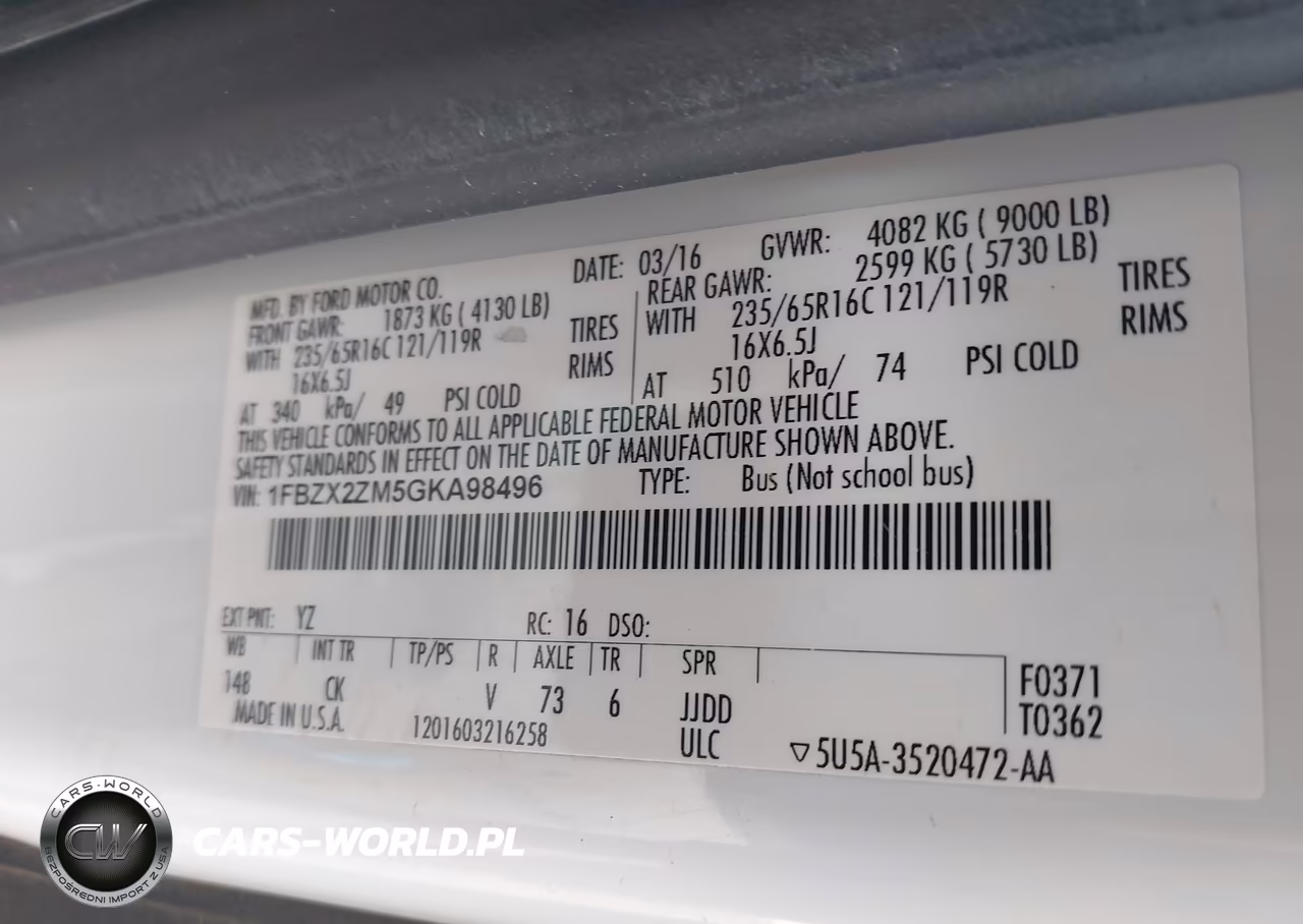 2016 Ford Transit-350 Xlt VIN:1FBZX2ZM5GKA98496 - 9