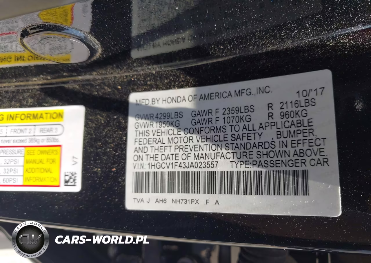 2018 Honda Accord Ex VIN:1HGCV1F43JA023557 - 9