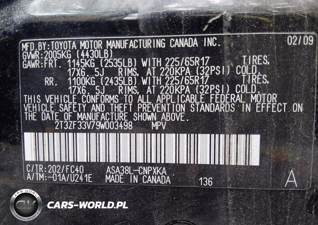 2009 Toyota Rav4 VIN:2T3ZF33V79W003498 - 9