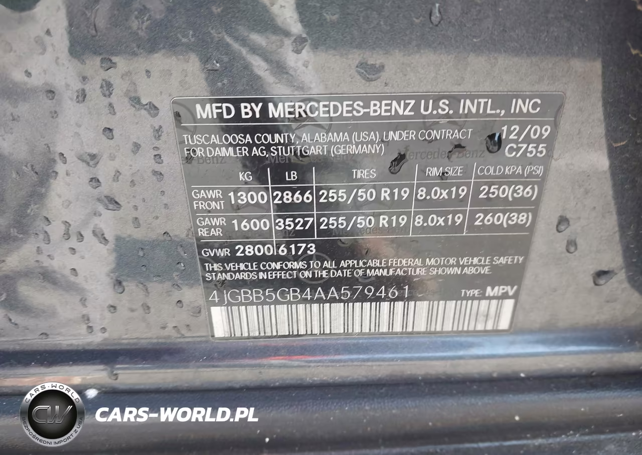 2010 Mercedes-Benz Ml 350 VIN:4JGBB5GB4AA579461 - 9