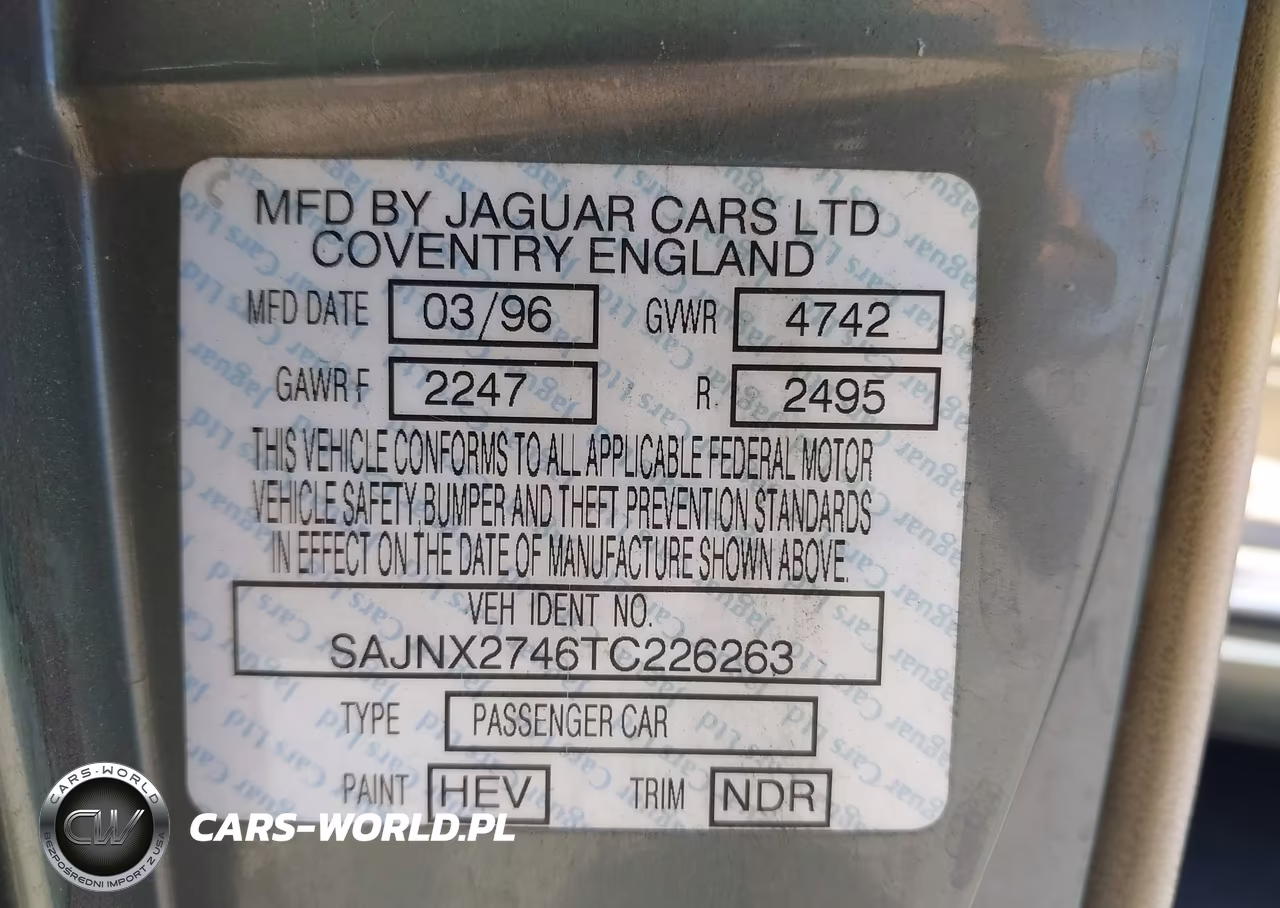 1996 Jaguar Xjs 2+2 VIN:SAJNX2746TC226263 - 9