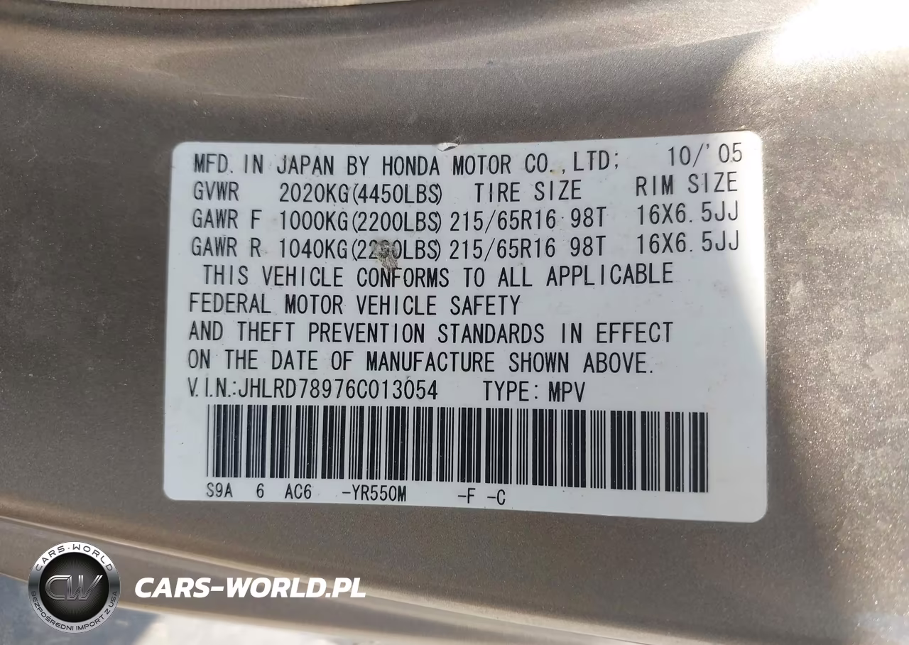 2006 Honda Cr-V Se VIN:JHLRD78976C013054 - 9