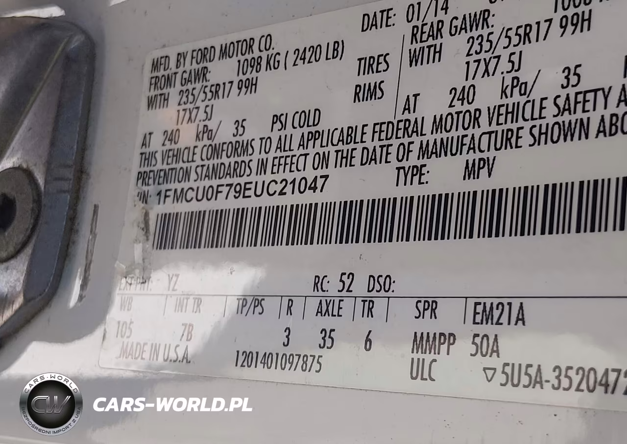 2014 Ford Escape S VIN:1FMCU0F79EUC21047 - 9