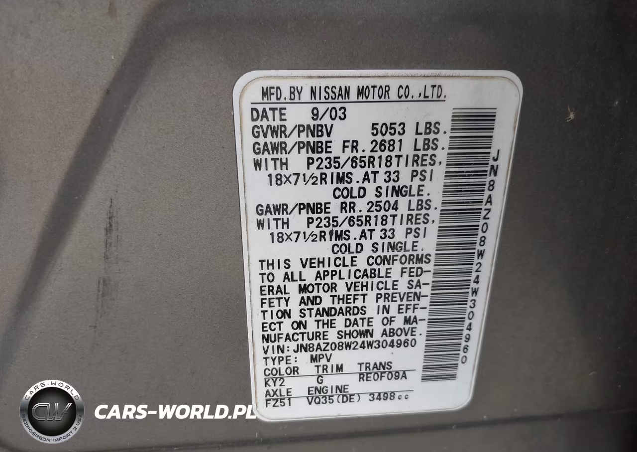 2004 Nissan Murano VIN:JN8AZ08W24W304960 - 9
