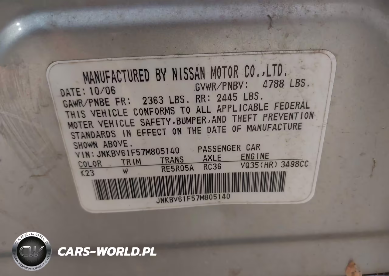 2007 Infiniti G35X VIN:JNKBV61F57M805140 - 9