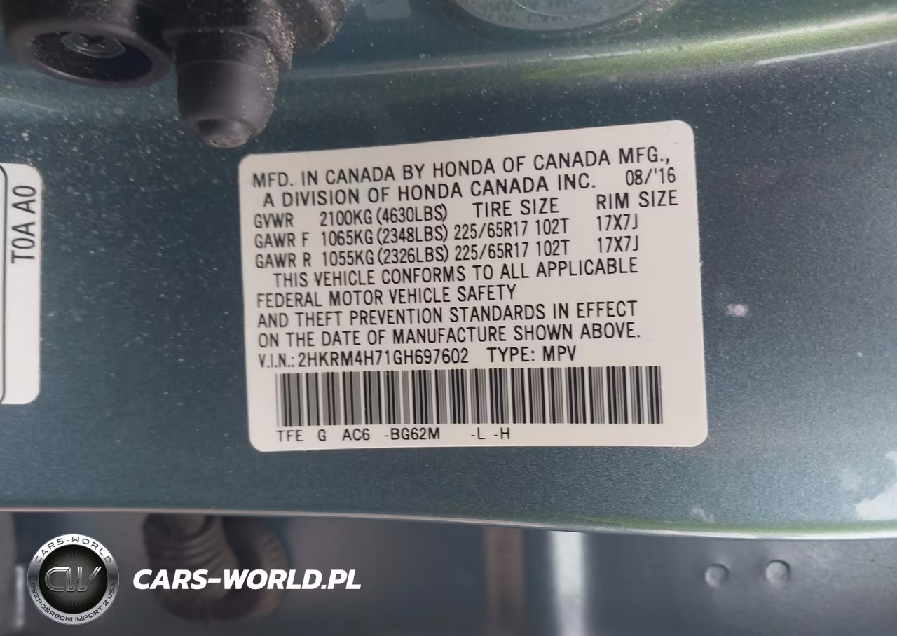2016 Honda Cr-V Ex-L VIN:2HKRM4H71GH697602 - 9