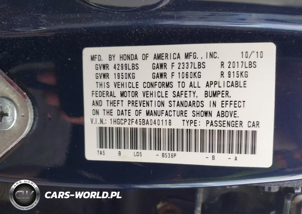 2011 Honda Accord 2.4 Lx-P VIN:1HGCP2F45BA040118 - 9