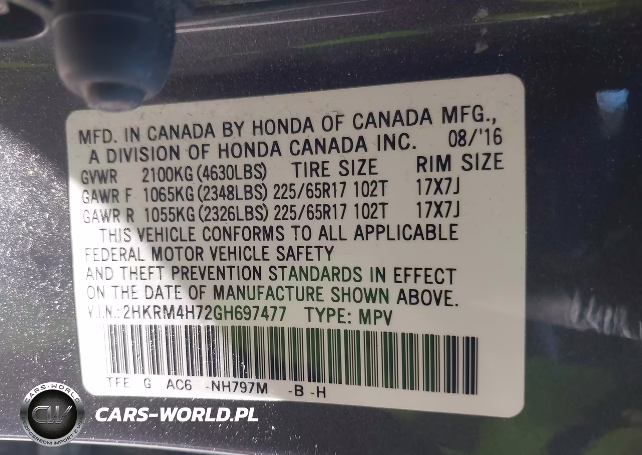 2016 Honda Cr-V Ex-L VIN:2HKRM4H72GH697477 - 9