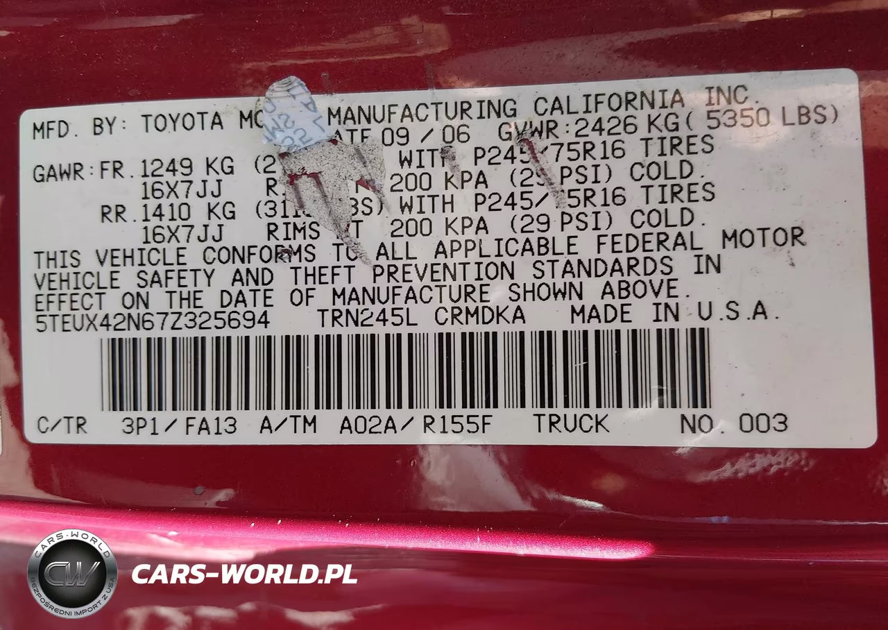 2007 Toyota Tacoma VIN:5TEUX42N67Z325694 - 9
