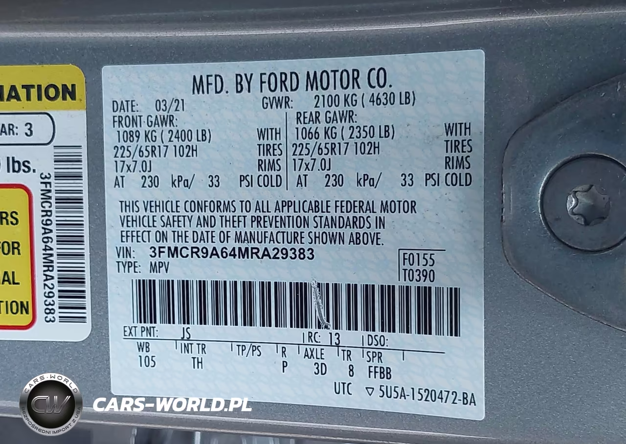 2021 Ford Bronco Sport VIN:3FMCR9A64MRA29383 - 9