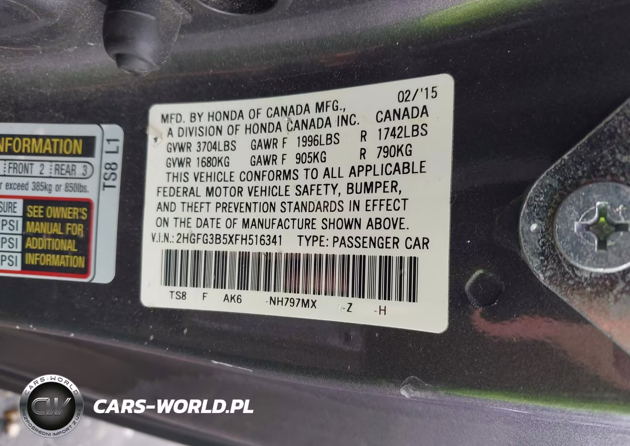 2015 Honda Civic Lx VIN:2HGFG3B5XFH516341 - 9