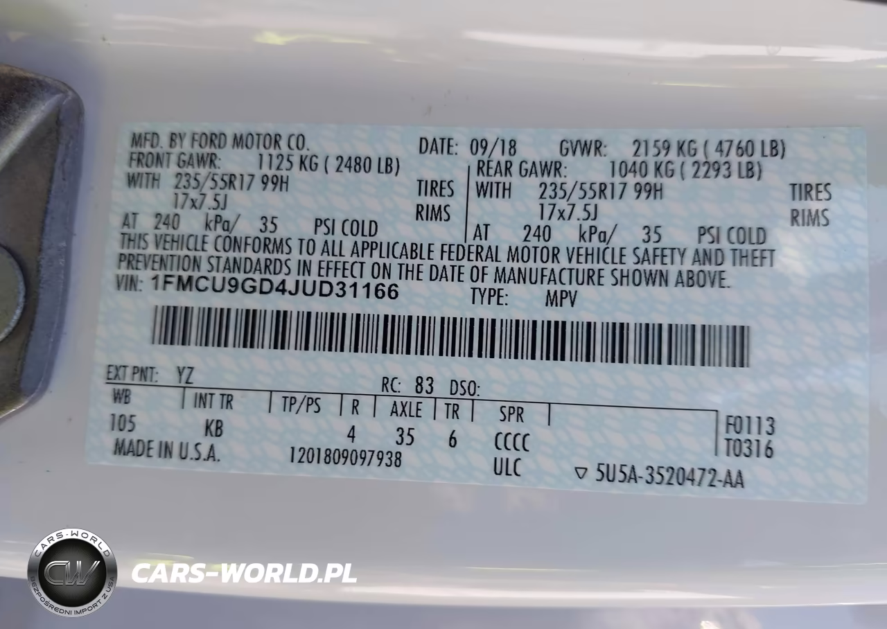 2018 Ford Escape Se VIN:1FMCU9GD4JUD31166 - 9