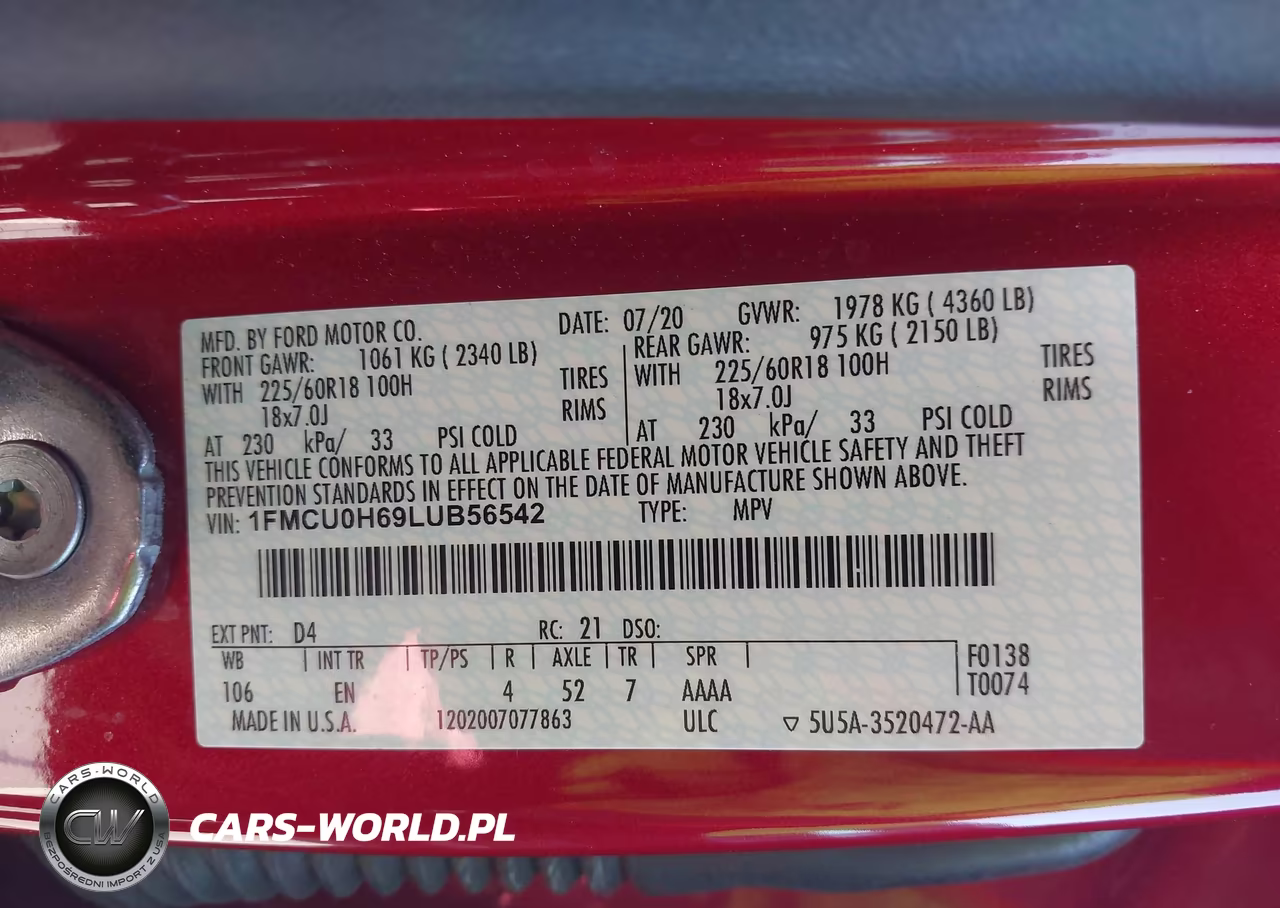 2020 Ford Escape Sel VIN:1FMCU0H69LUB56542 - 9