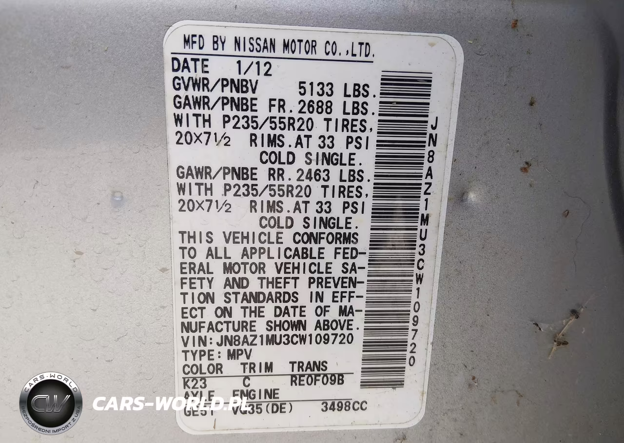 2012 Nissan Murano Le VIN:JN8AZ1MU3CW109720 - 9
