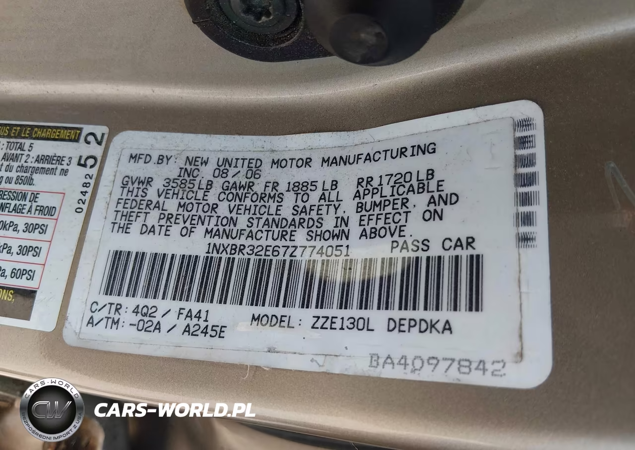 2007 Toyota Corolla Ce VIN:1NXBR32E67Z774051 - 9