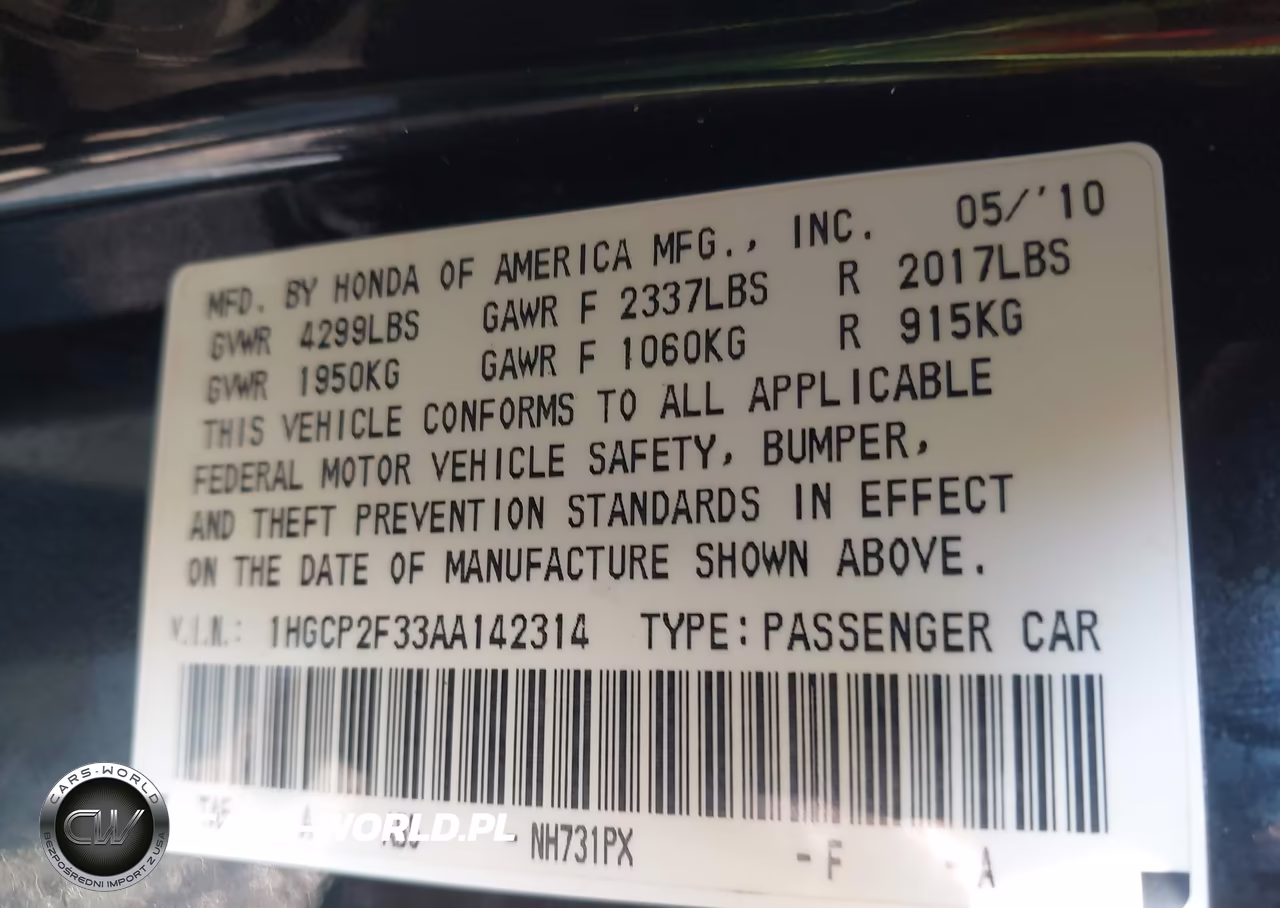 2010 Honda Accord 2.4 Lx VIN:1HGCP2F33AA142314 - 9