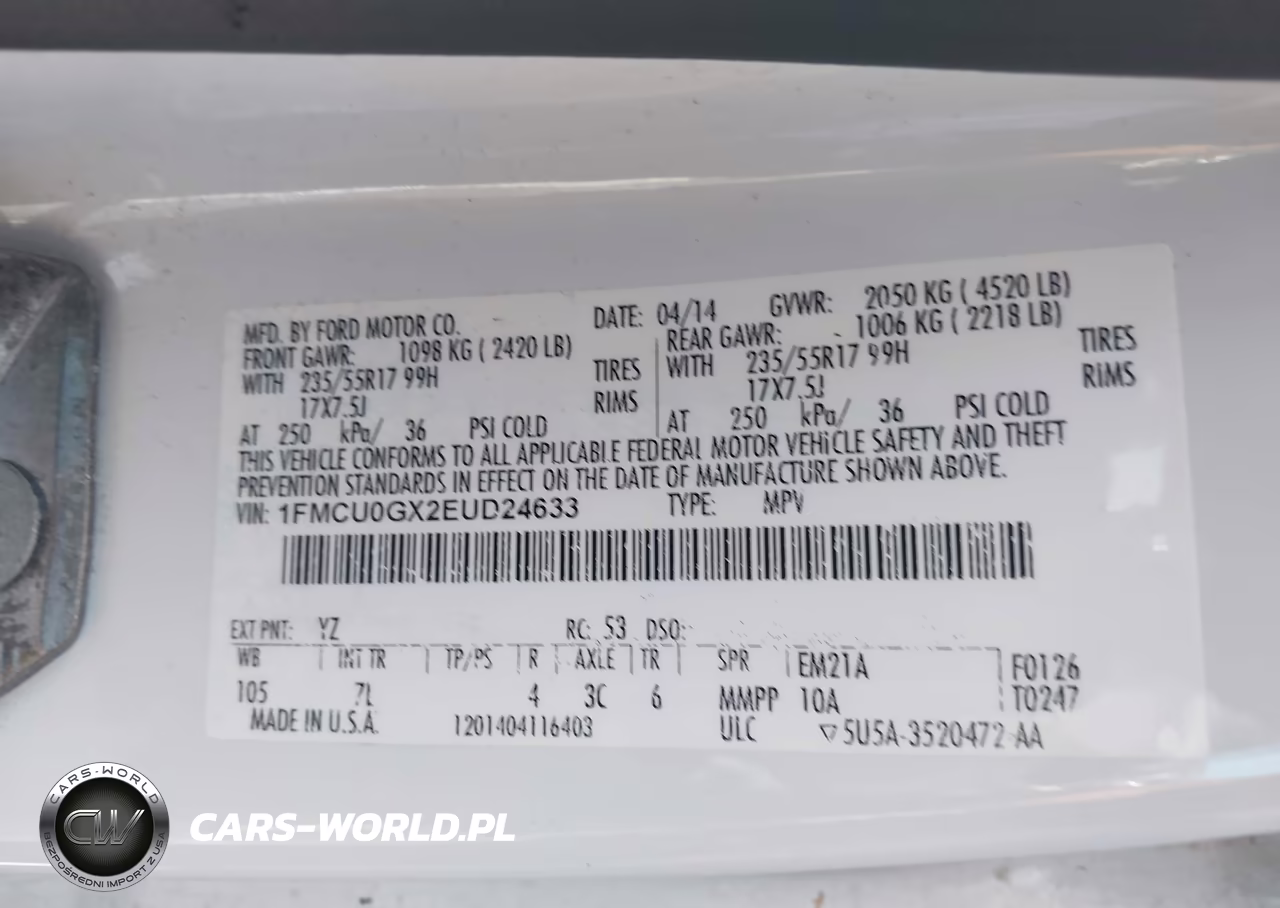2014 Ford Escape Se VIN:1FMCU0GX2EUD24633 - 9