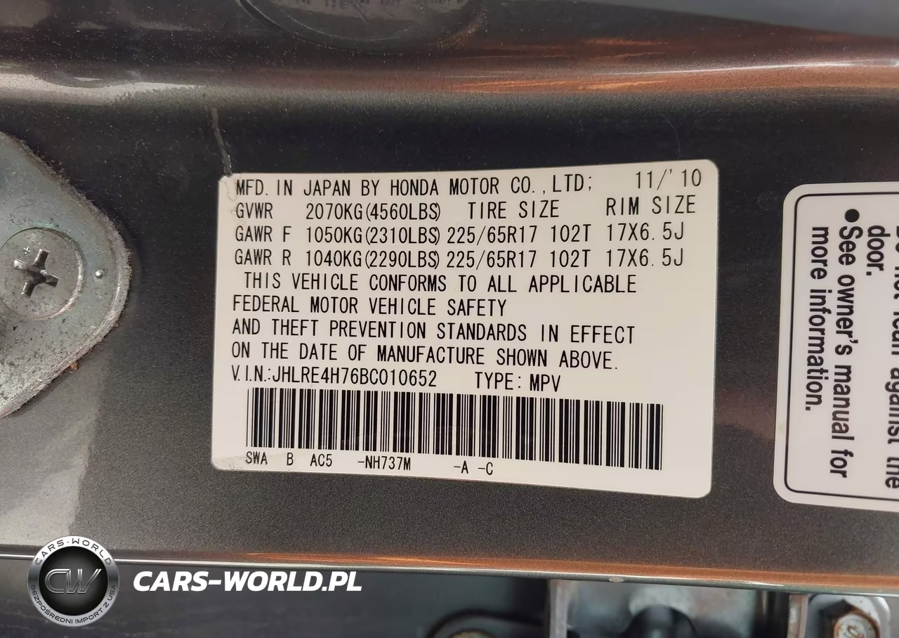 2011 Honda Cr-V Ex-L VIN:JHLRE4H76BC010652 - 9