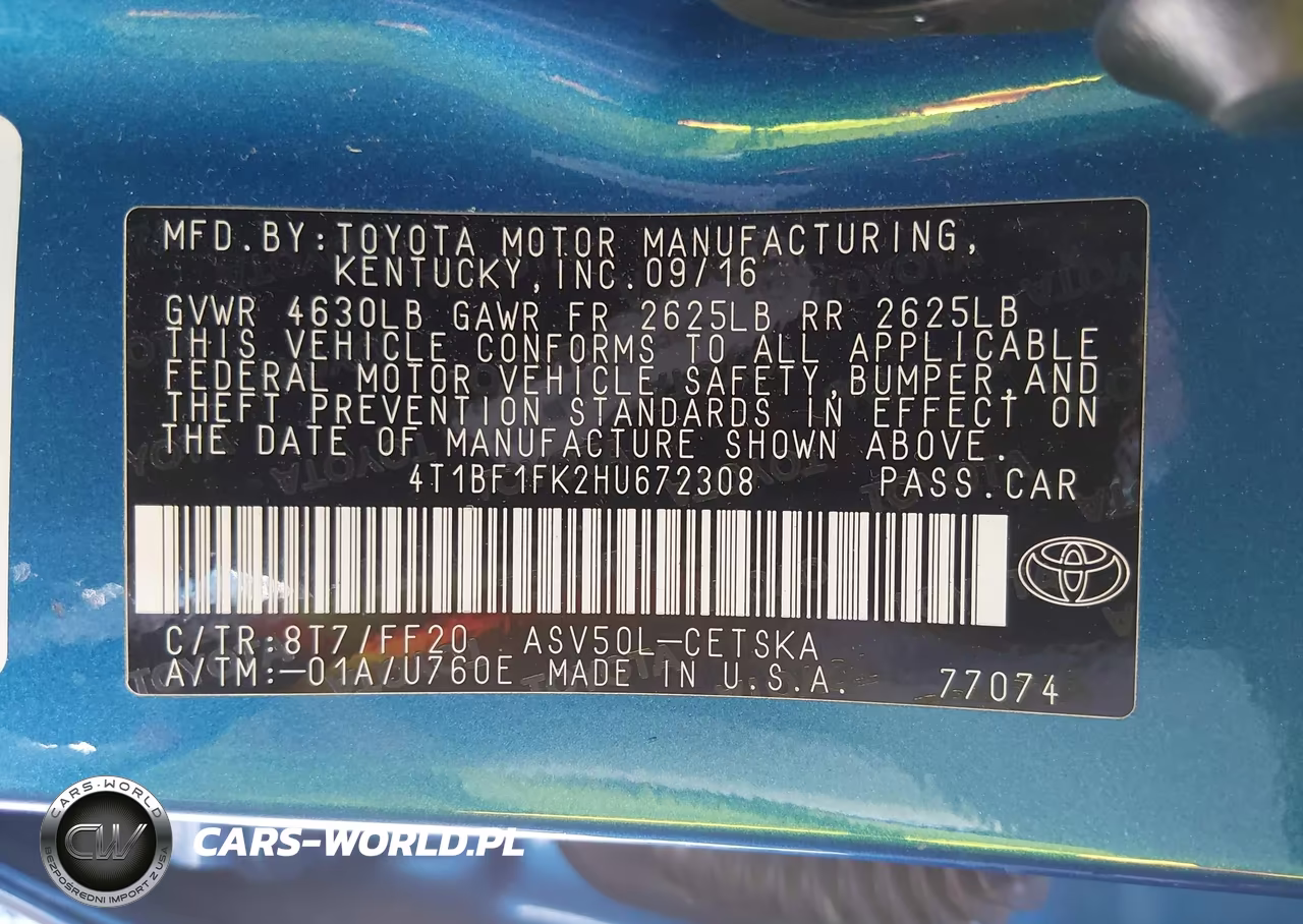 2017 Toyota Camry Se VIN:4T1BF1FK2HU672308 - 9