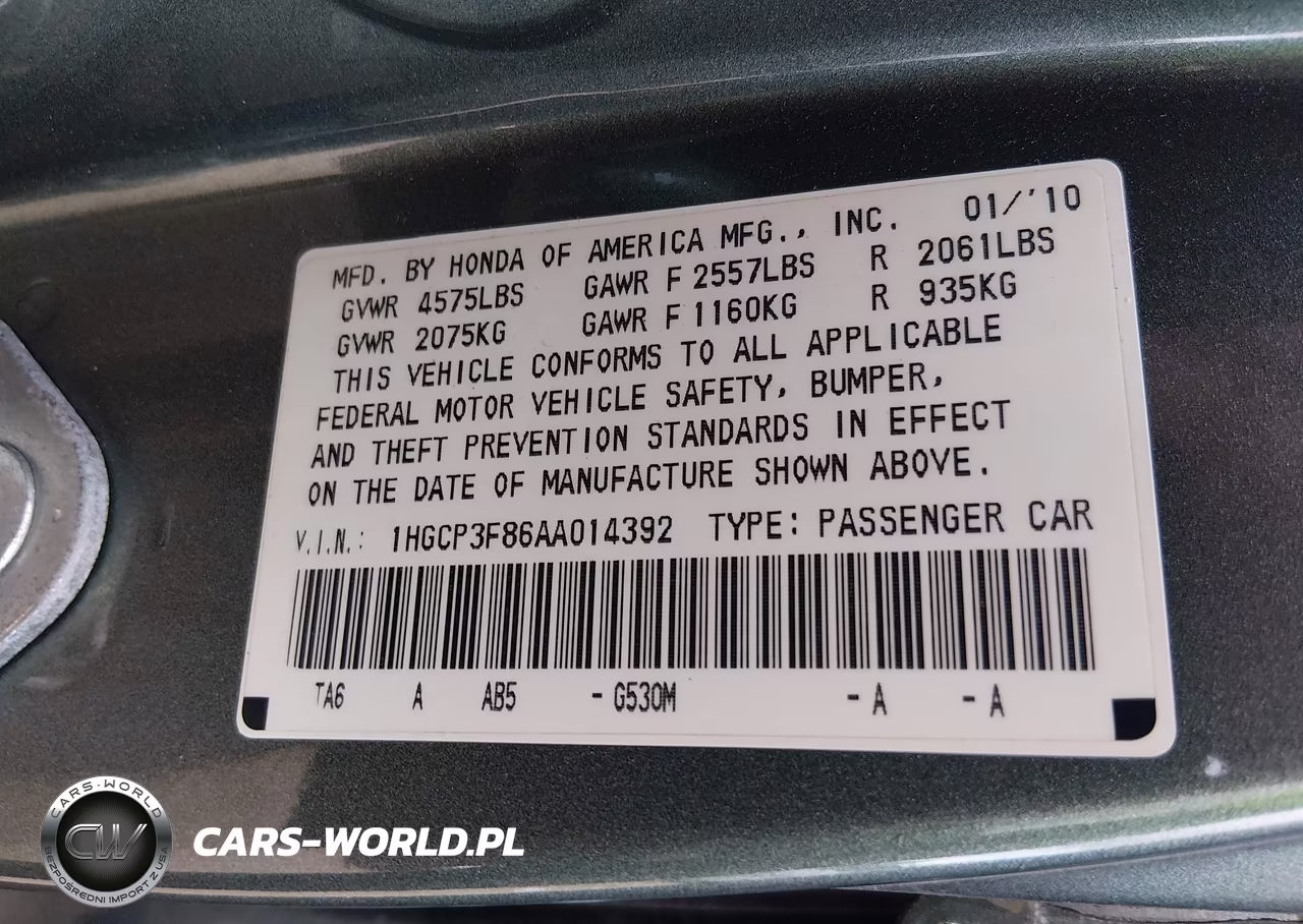 2010 Honda Accord 3.5 Ex-L VIN:1HGCP3F86AA014392 - 9
