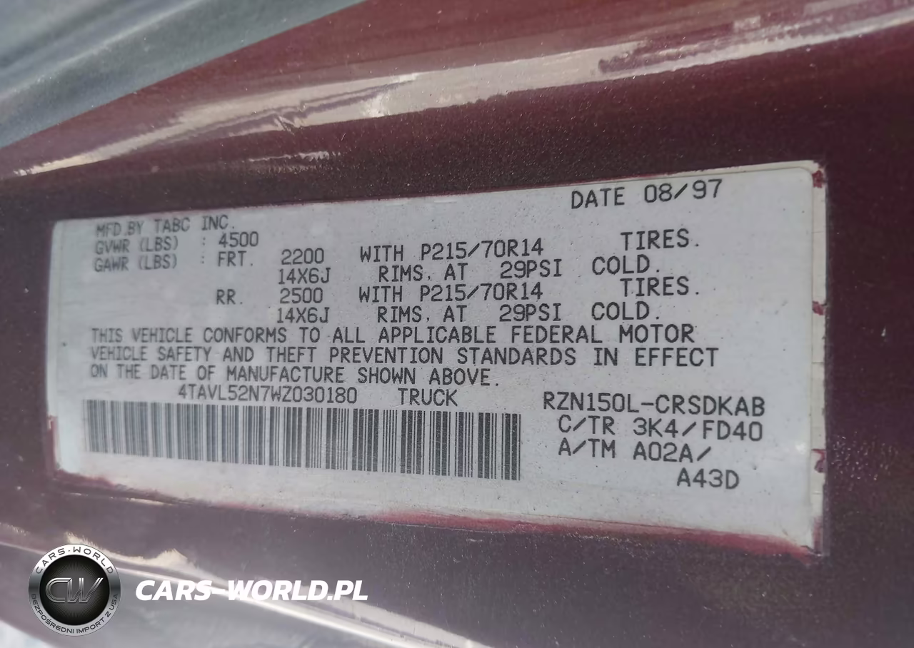 1998 Toyota Tacoma VIN:4TAVL52N7WZ030180 - 9