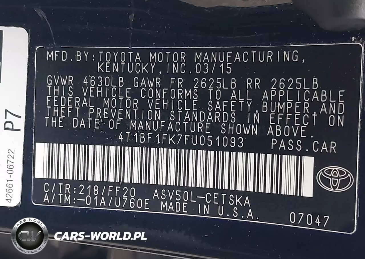 2015 Toyota Camry Se VIN:4T1BF1FK7FU051093 - 9