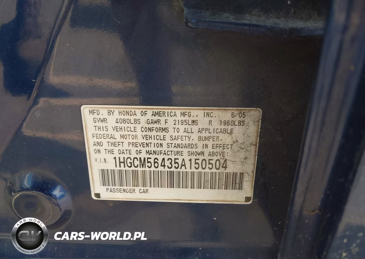2005 Honda Accord 2.4 Lx VIN:1HGCM56435A150504 - 9