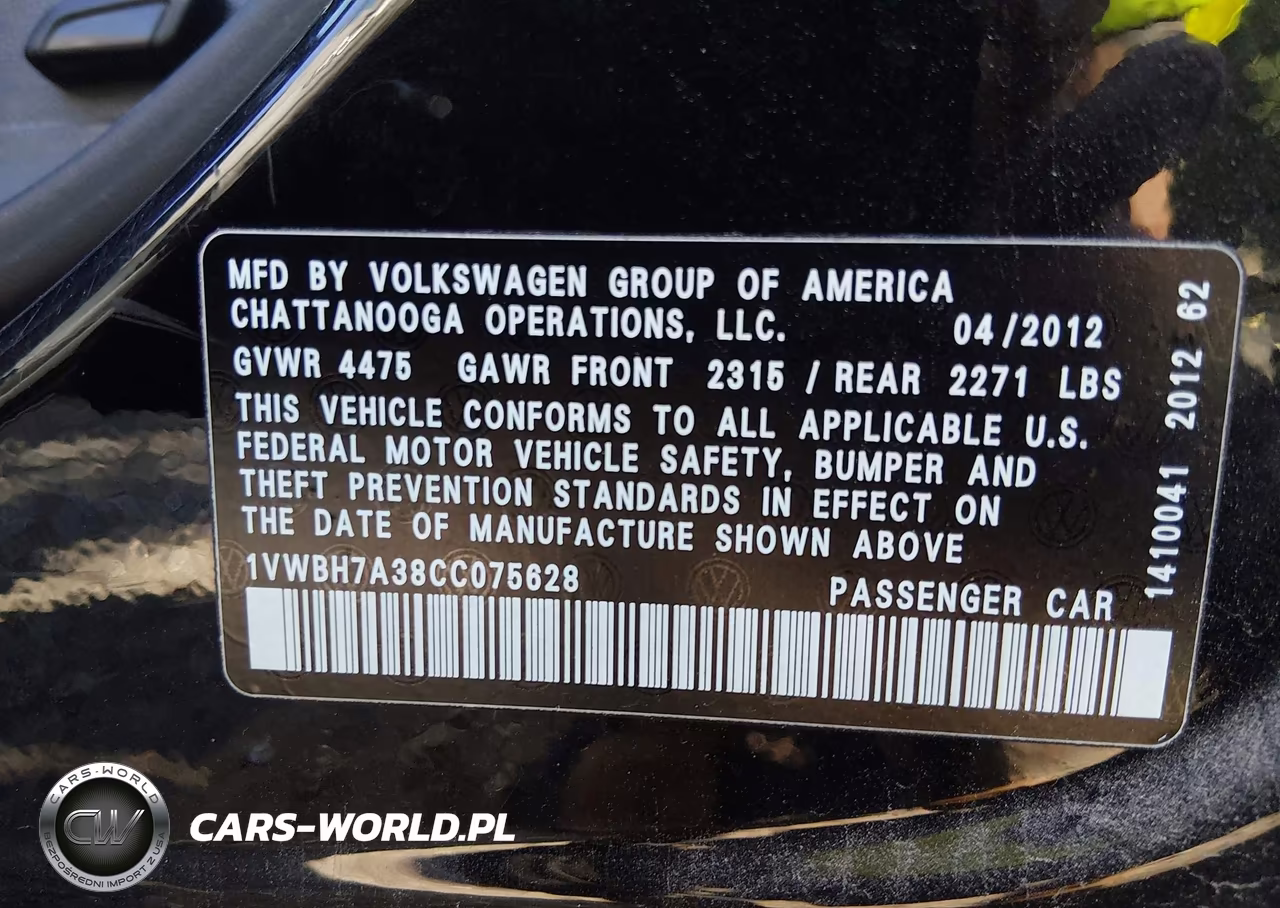 2012 Volkswagen Passat 2.5L Se VIN:1VWBH7A38CC075628 - 9