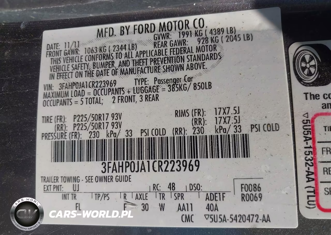 2012 Ford Fusion Sel VIN:3FAHP0JA1CR223969 - 9