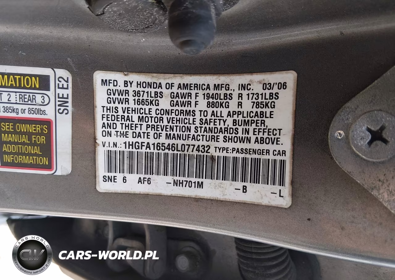 2006 Honda Civic Lx VIN:1HGFA16546L077432 - 9