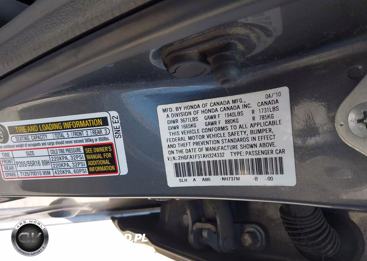 HONDA CIVIC LX VIN:2HGFA1F51AH324332 - 9