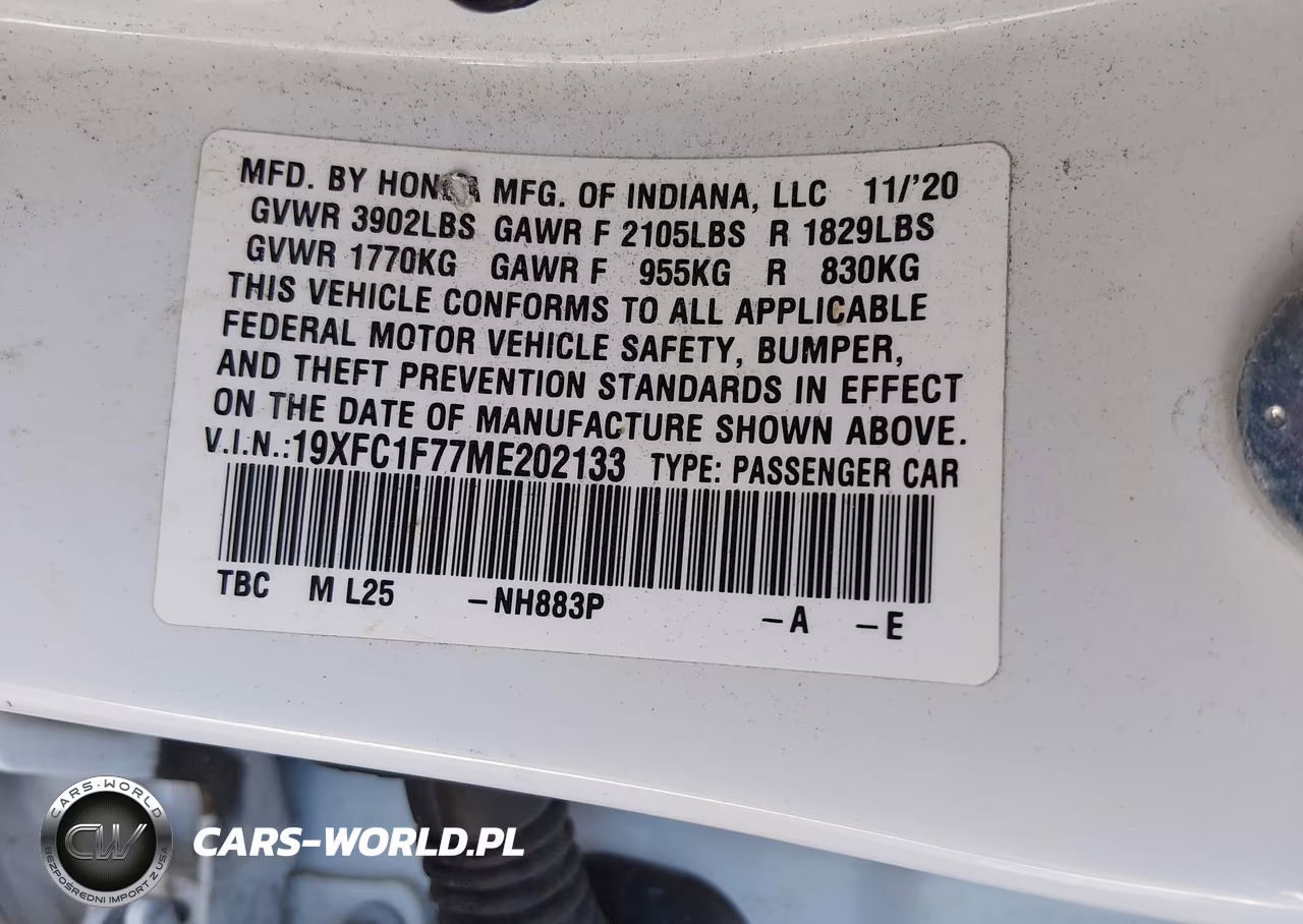 2021 Honda Civic Ex-L VIN:19XFC1F77ME202133 - 9