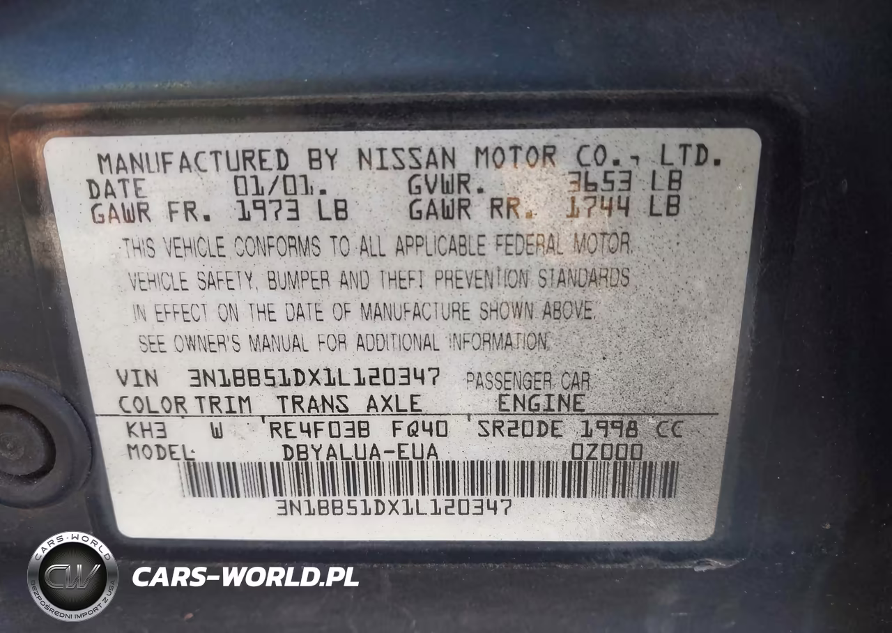 2001 Nissan Sentra Se VIN:3N1BB51DX1L120347 - 9