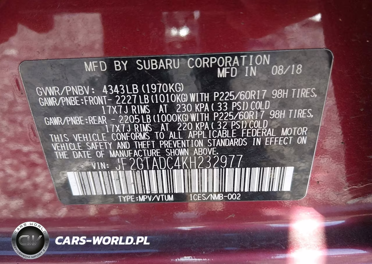 2019 Subaru Crosstrek 2.0I Premium VIN:JF2GTADC4KH232977 - 9