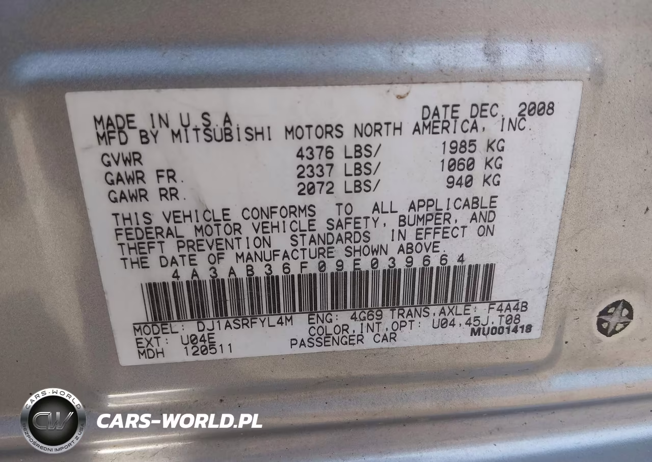 2009 Mitsubishi Galant Es-Sport Edition VIN:4A3AB36F09E039664 - 9