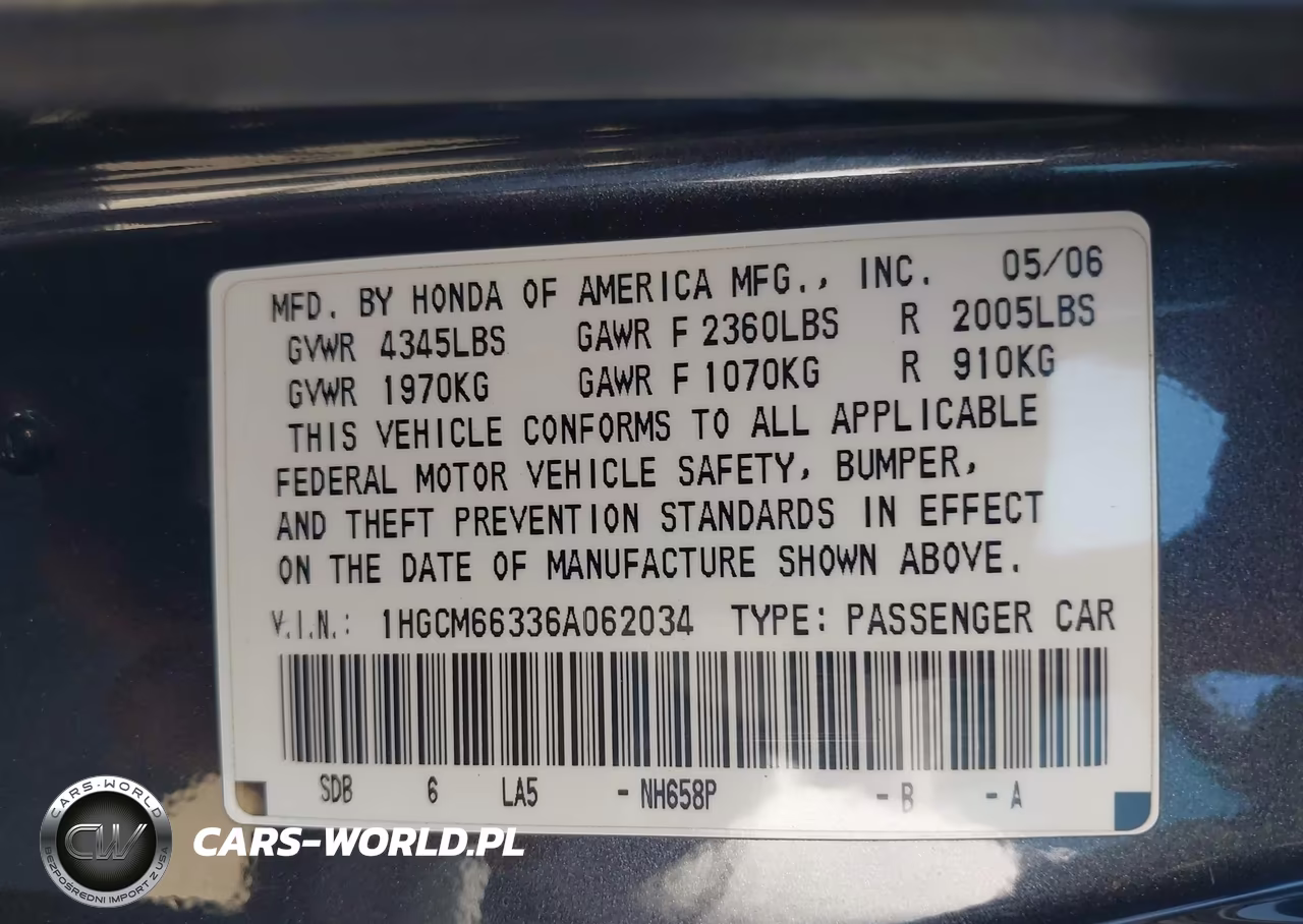 2006 Honda Accord 3.0 Lx VIN:1HGCM66336A062034 - 9