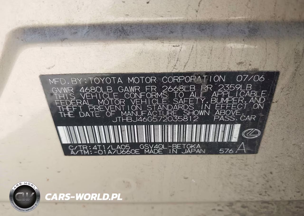 2007 Lexus Es 350 VIN:JTHBJ46G572035812 - 9