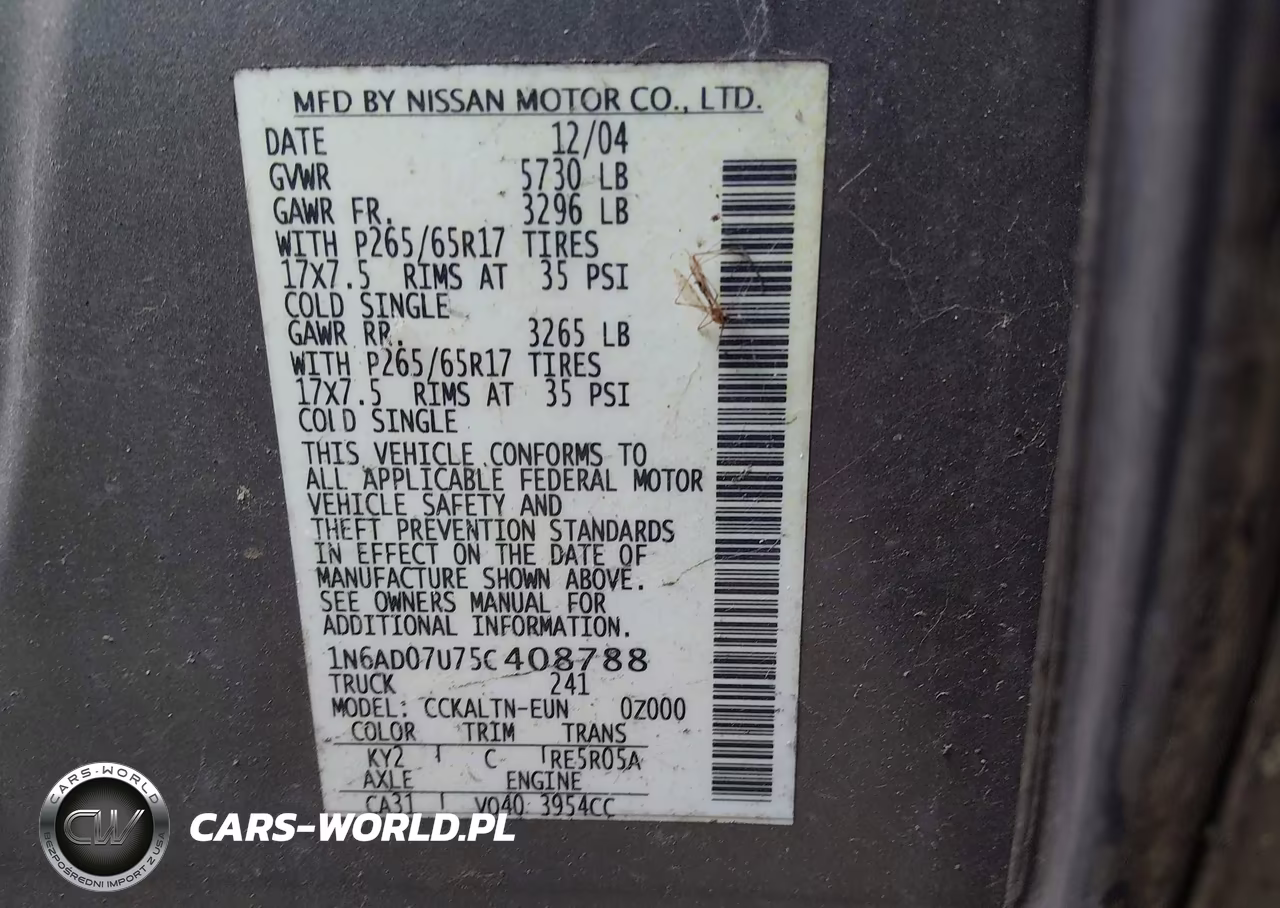 2005 Nissan Frontier Le VIN:1N6AD07U75C408788 - 9