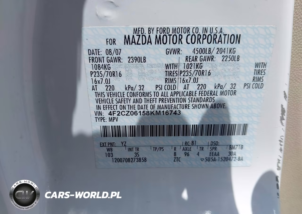 2008 Mazda Tribute S Touring VIN:4F2CZ06158KM16743 - 9