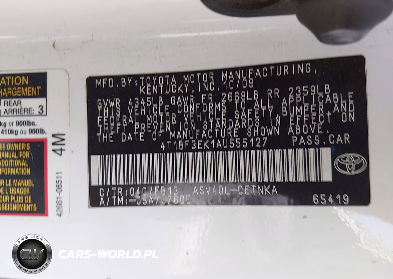 2010 Toyota Camry Le VIN:4T1BF3EK1AU555127 - 9