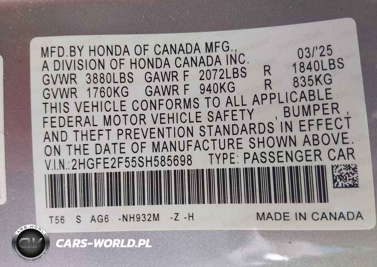 2025 Honda Civic Sport VIN:2HGFE2F55SH585698 - 9