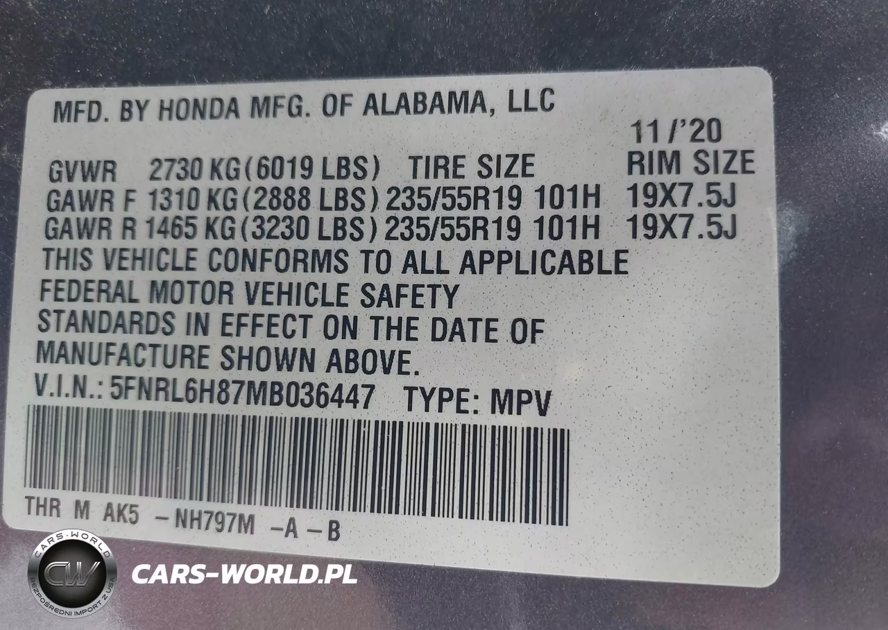 2021 Honda Odyssey Touring VIN:5FNRL6H87MB036447 - 9