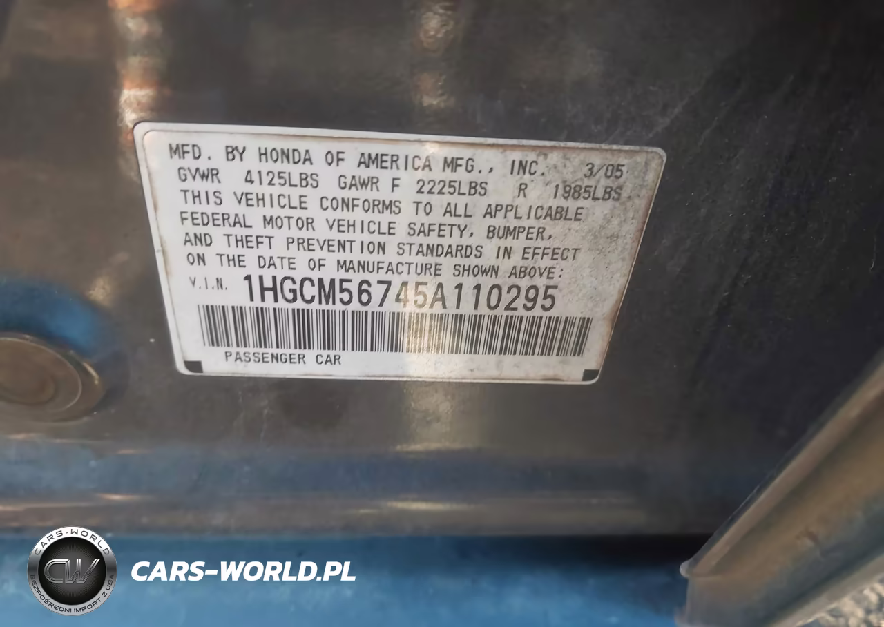 2005 Honda Accord 2.4 Ex VIN:1HGCM56745A110295 - 9