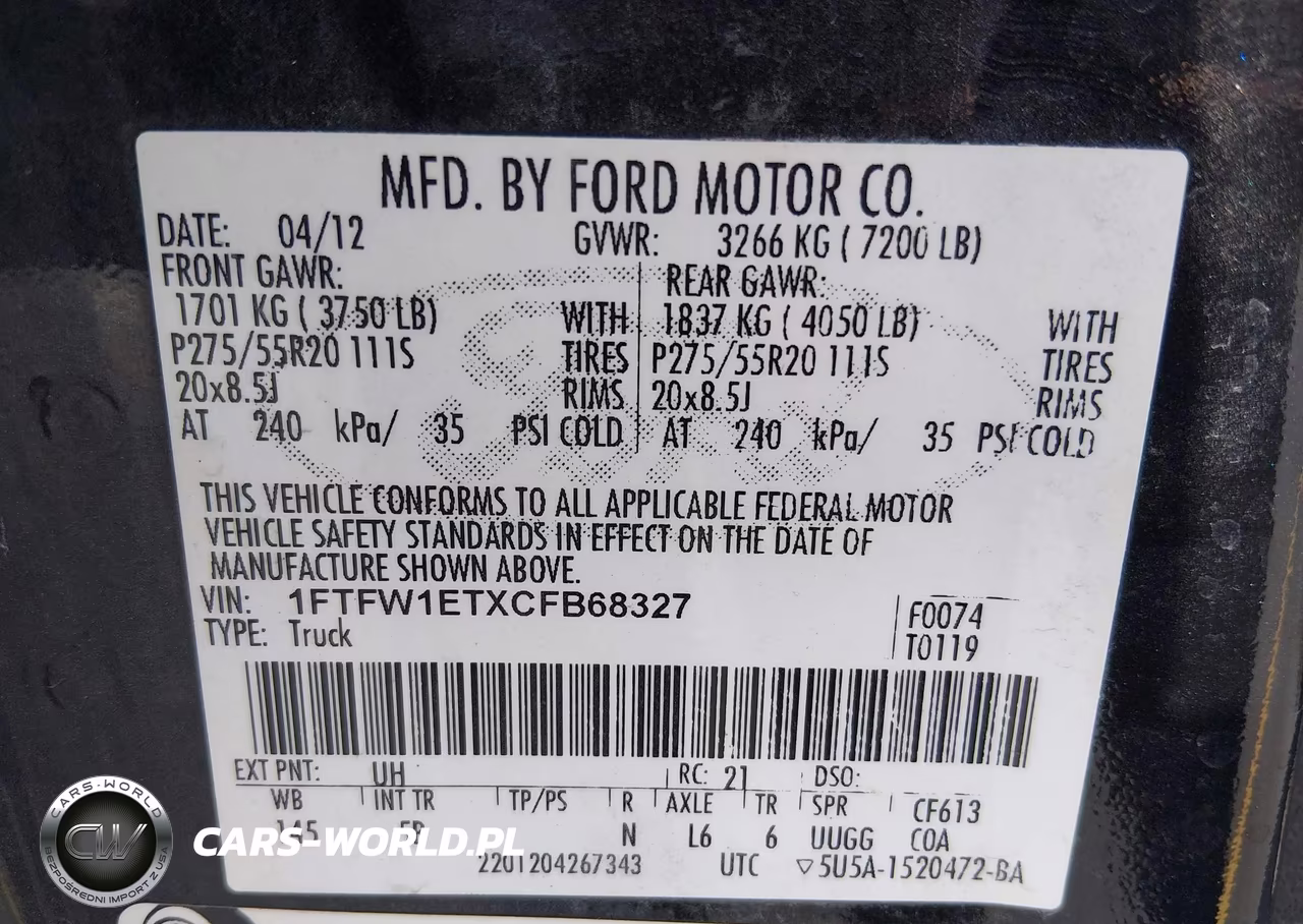 2012 Ford F-150 Fx4 VIN:1FTFW1ETXCFB68327 - 9