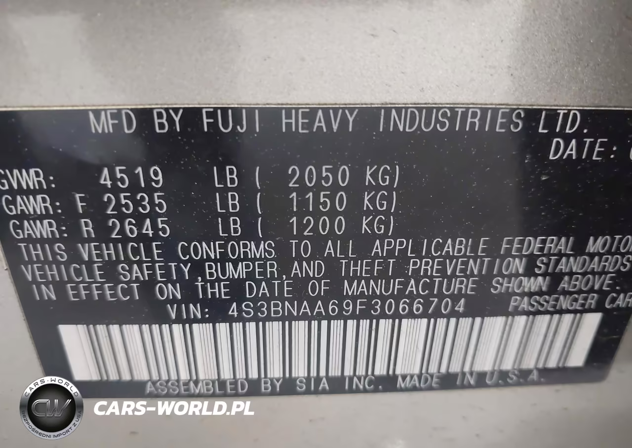 2015 Subaru Legacy 2.5I VIN:4S3BNAA69F3066704 - 9