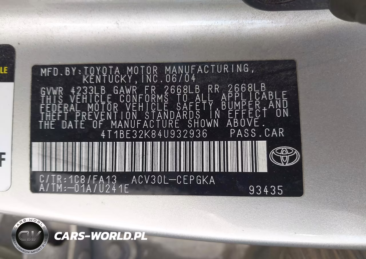 2004 Toyota Camry Xle VIN:4T1BE32K84U932936 - 9